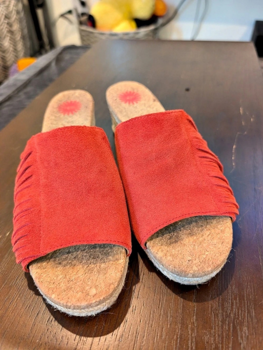 UGG Fringe Wedge Sandals in Red